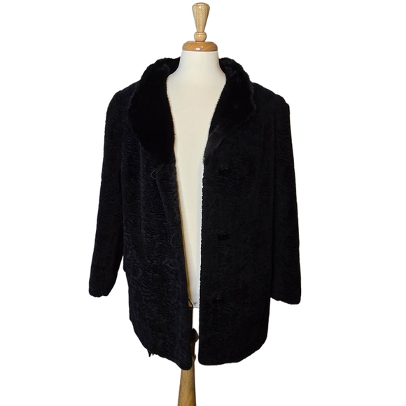 Vintage Faux Fur 1950s Mobwife Quiet Luxury Jacket Coat Size XL Warm Cozy - Picture 3 of 11